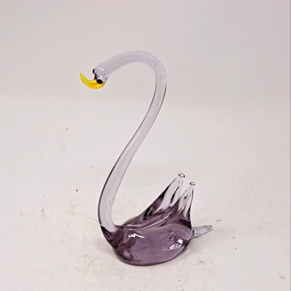 Hand Blown Purple Art Glass Swan - Picture 1 of 4